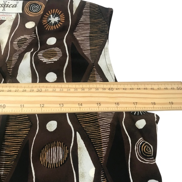 Women’s Sleeveless Blouse Top Abstract Geometric Print Button Front Retro Boho M - Picture 7 of 11